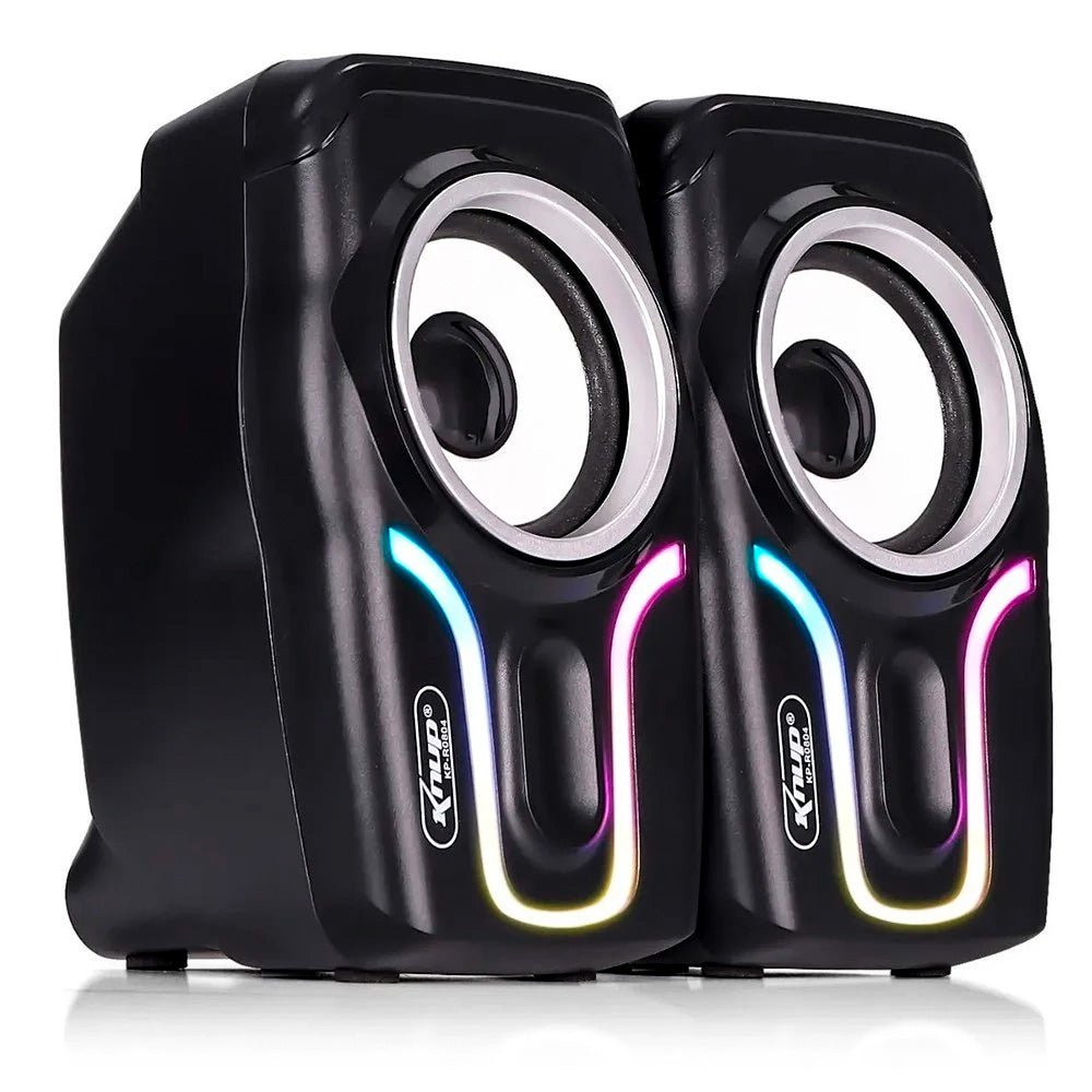 Caixa de Som Multimídia, LED RGB, Com 2 Canais, Para PC, Notebook, Amplificação 6W RMS, Knup, KP-RO804, Preta