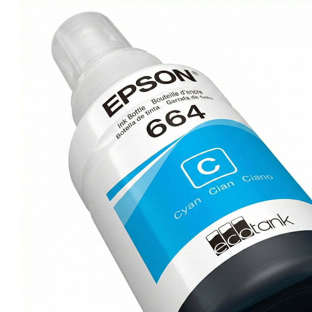 Refil de Tinta Epson 664 Ciano 70Ml T664220 Rende até 4.000 Páginas, Para L110/L120/L210/L220/L300 (Caixa)