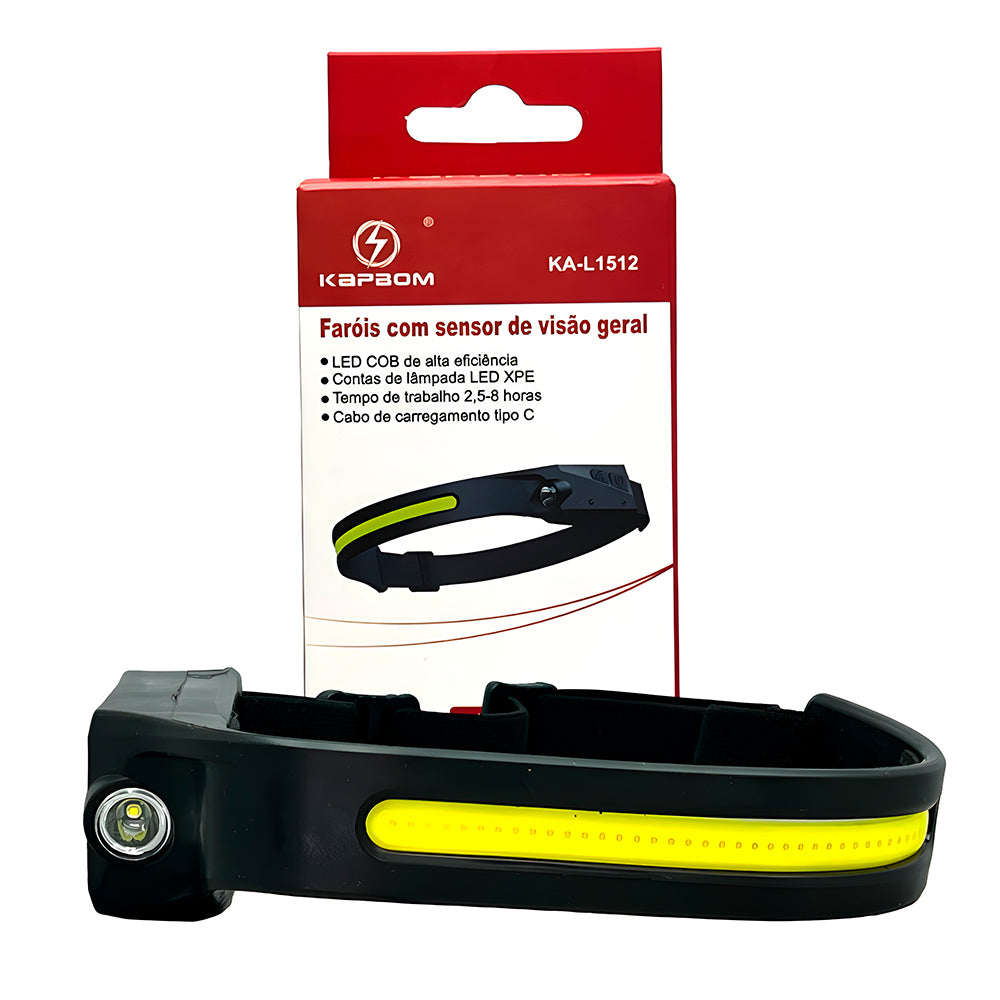 Lanterna LED COB, Para Cabeça, Com Fita Ajustável, Recarregável, KAPBOM, KA-L1512