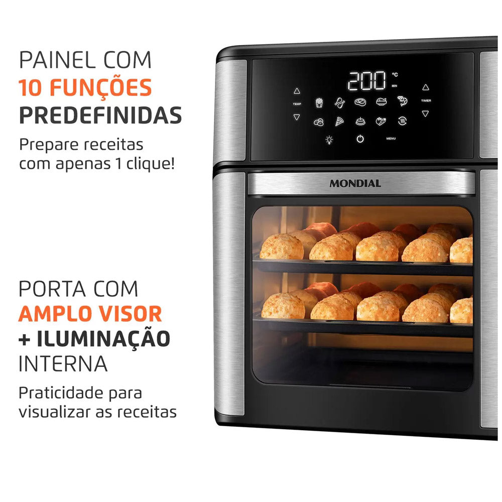 Air Fryer Fritadeira e Forno Elétrica Sem óleo Mondial - AFO-12L-BI Oven Preta 12 Litros