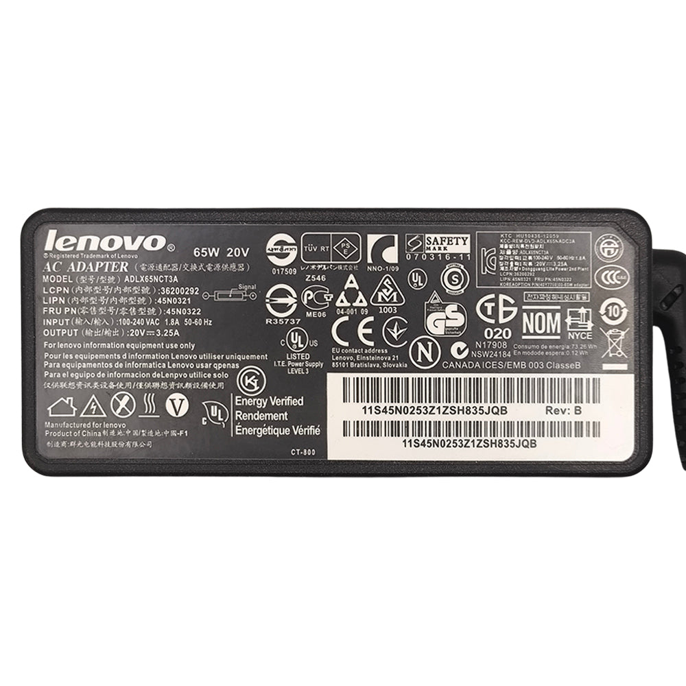 Fonte Carregador Notebook Lenovo ThinkPad, 20V, 3.25A, 65W, Plug Int. Amarelo Tipo-C, LE-10