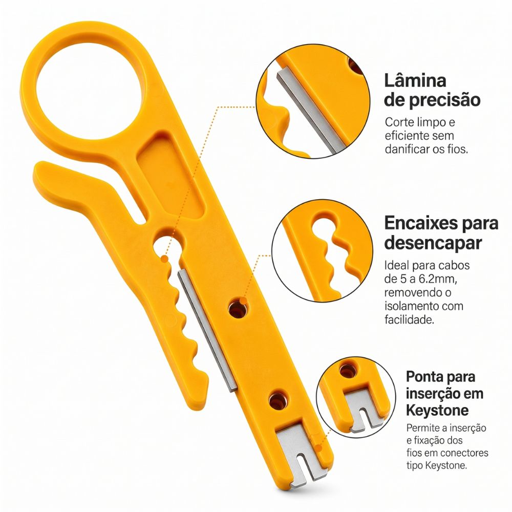 Alicate Multifuncional Para Cabos De Rede RJ45 Descascador E Inseridor Keystone Punch Down