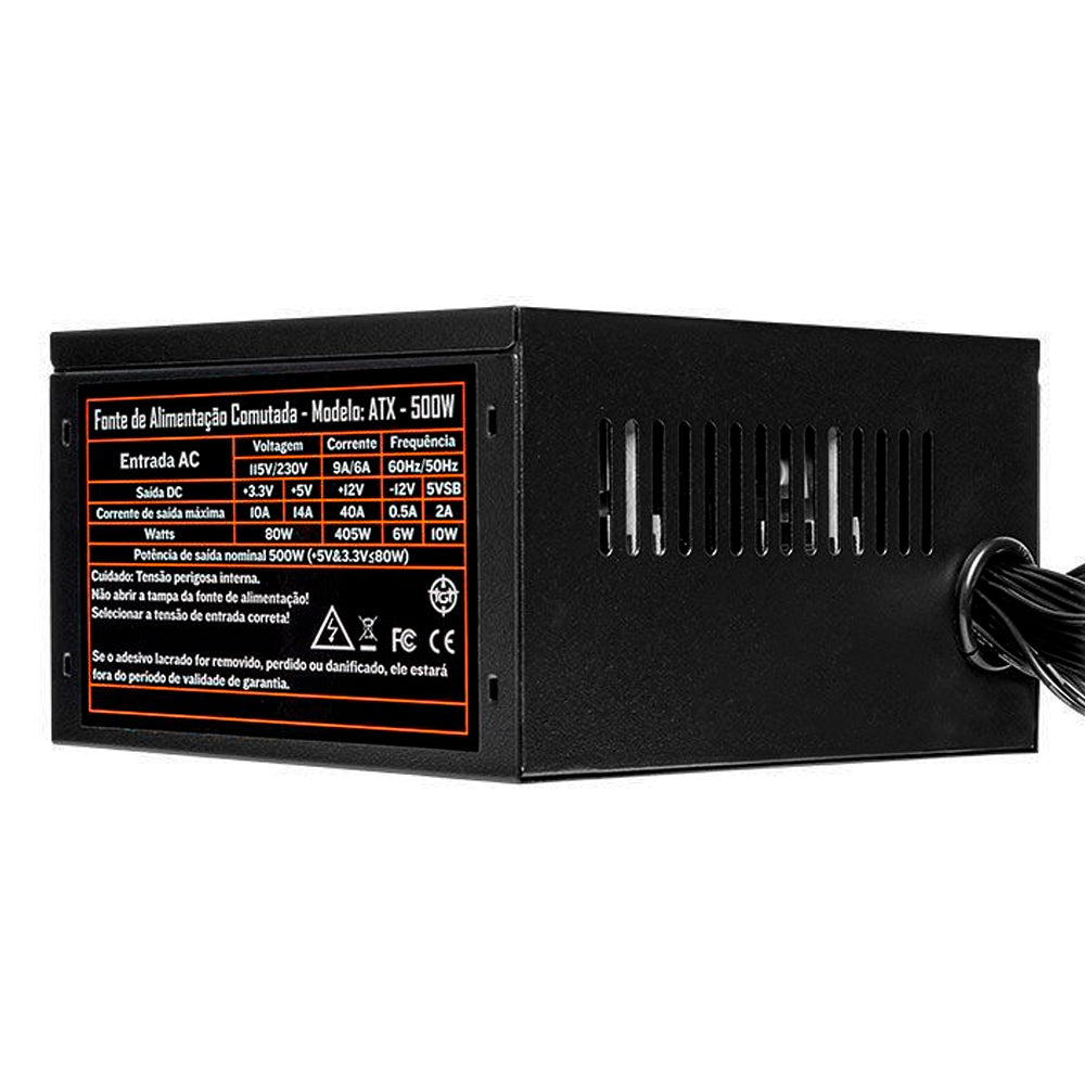 Fonte ATX 500W TGT Tomahawk T3, Preto, TGT-T2WK500-BK01