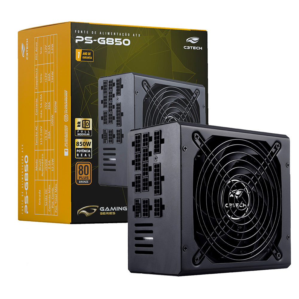 Fonte ATX Gamer 850W 80+ Plus Bronze, Full Modular PS-G850  C3Tech