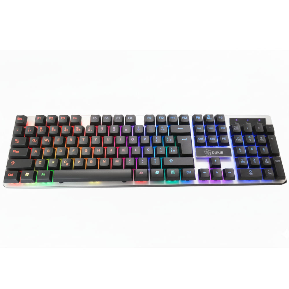 Teclado Usb Dukie K-518 Com Retroiluminação RGB, Feito em Membrana Com Design Ergonômico