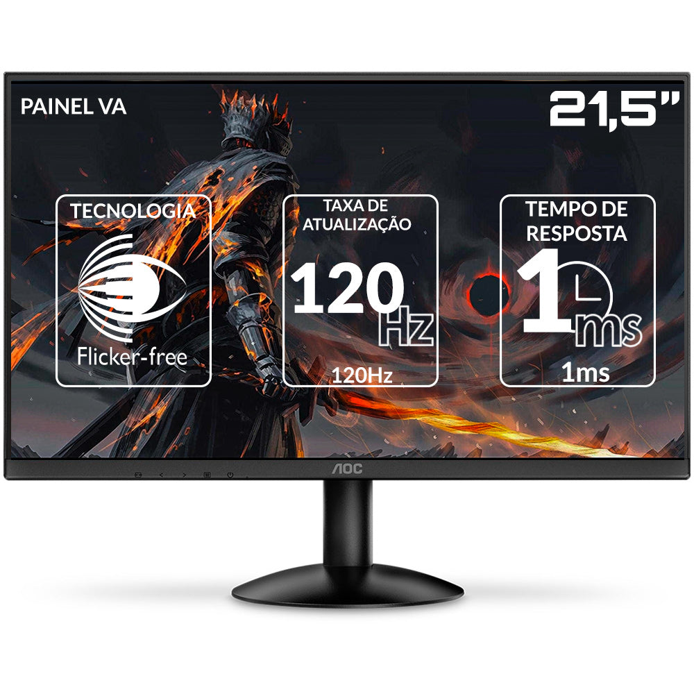 Monitor Gamer AOC Série B30 21,5" FHD, VA, 120Hz, 1ms, Screen+ Adaptive-Sync, Flicker-Free - 22B30HM23