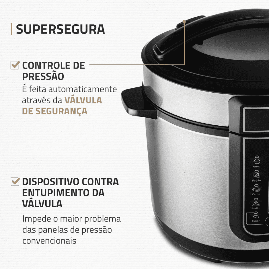Panela de Pressão Elétrica Digital Mondial Master Cooker 5L, 220V, 900W,Com 14 Funções Pré-Progamadas, PE-38 (Preto)