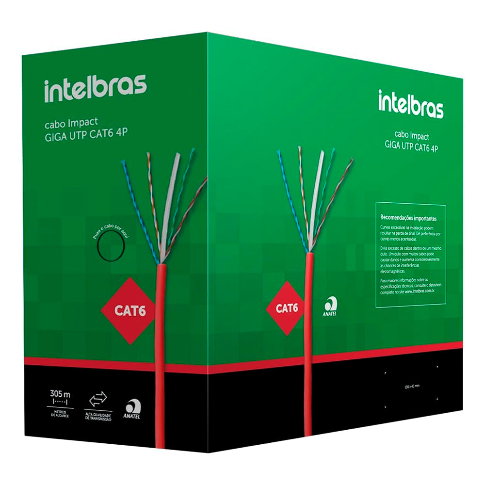 Caixa Cabo de Rede UTP 305 Metros CAT6, Intelbras Impact 4P IG6CPR, 100% Cobre - Preto