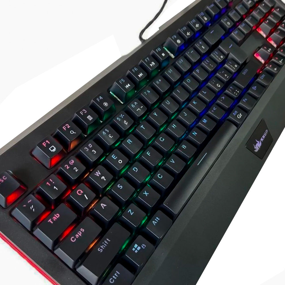 Teclado Gamer Mecânico, Anti-Ghosting, Switch Azul, Com ILuminação LED, KP-TM005, Knup