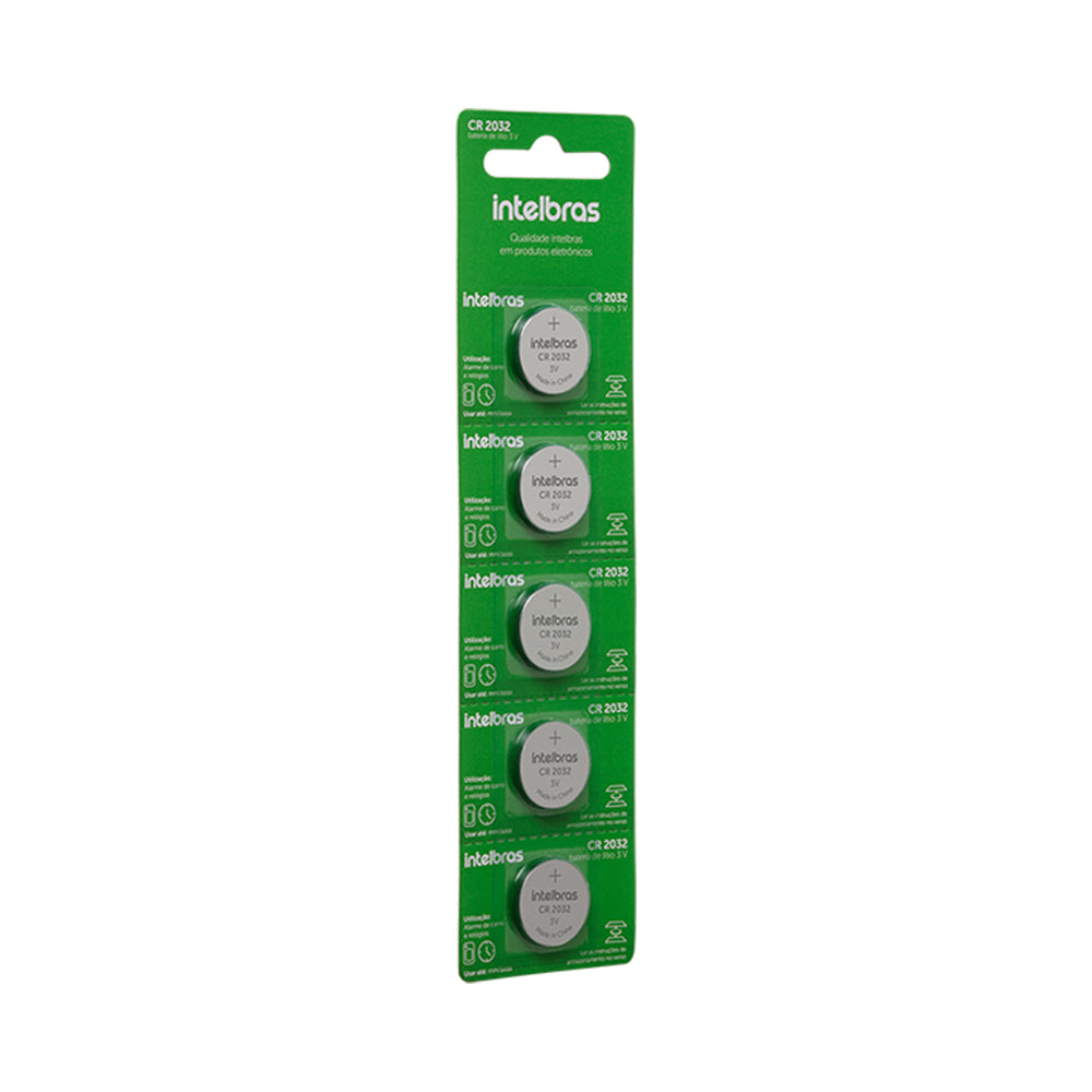 Bateria Botão de Lítio Não Recarregavel Intelbras CR2032, 220mAh 3V, 20x3,2mm Li/MnO (Cartela com 5 Unidades)