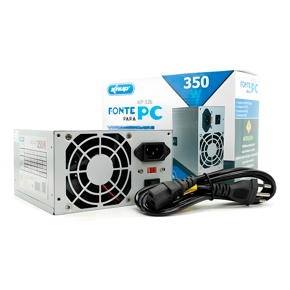 Fonte ATX 350W Real Knup KP-526, Bivolt Manual, Cooler 80 mm Ultra Silencioso, Proteção OVP/OCP/SCP, Com cabo