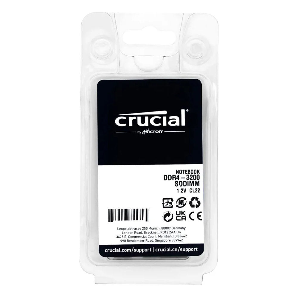 Memória RAM Notebook Crucial Basics 8GB DDR4 3200MHz SODIMM 1.2V CL22 PC4-25600 Single Rank 1Rx16 Micron CB8GS3200.C8TT