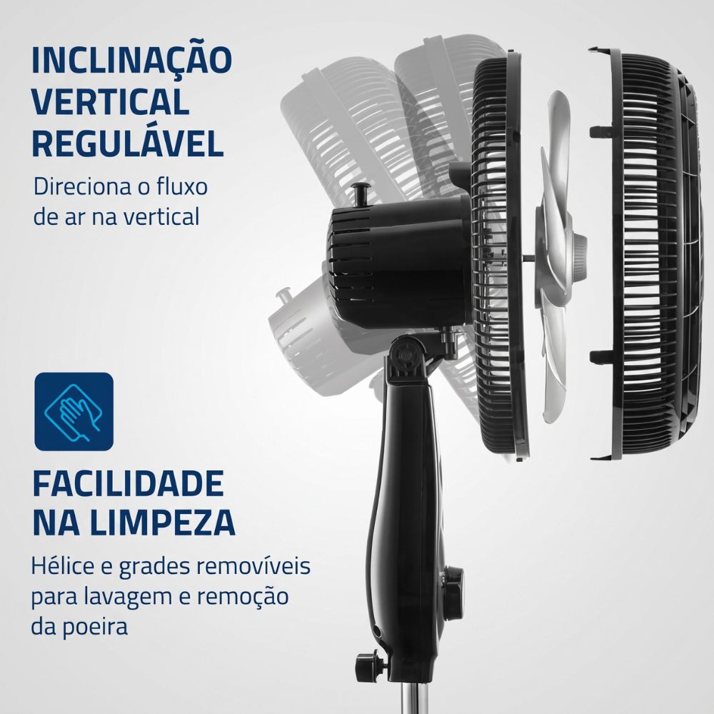 Ventilador de Coluna 40cm Mondial Turbo NVT-40C-8P-B Com 8 pás, 3 Velocidades, 140W, 220V - Preto/Prata