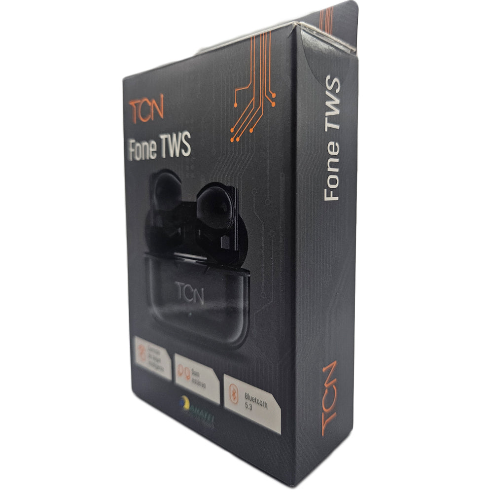Fone de Ouvido Sem Fio Bluetooth 5.3 TWS, Alcance até 10m, Autonomia 3h, Sensor Touch e Microfone, TCN TWS - Preto