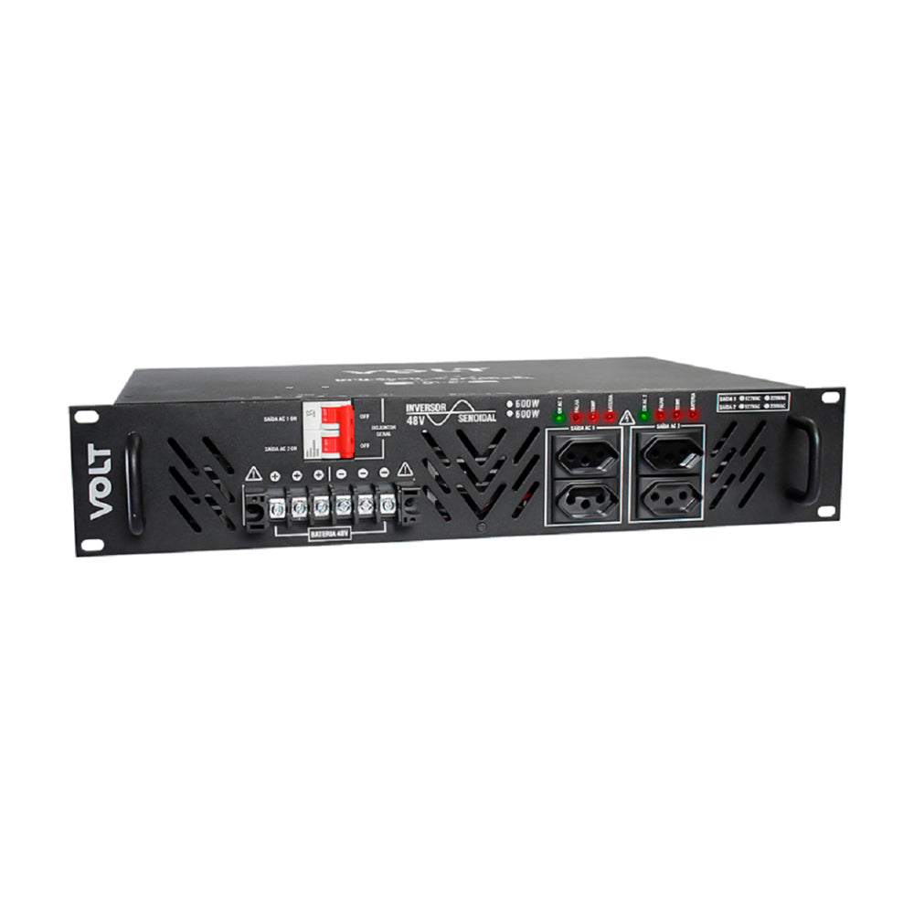 Inversor Senoidal Volt 48 Vdc - 220 Vac 600 W (720 W pico), Rack 19" 2U, Onda Senoidal Pura, Proteções Integradas