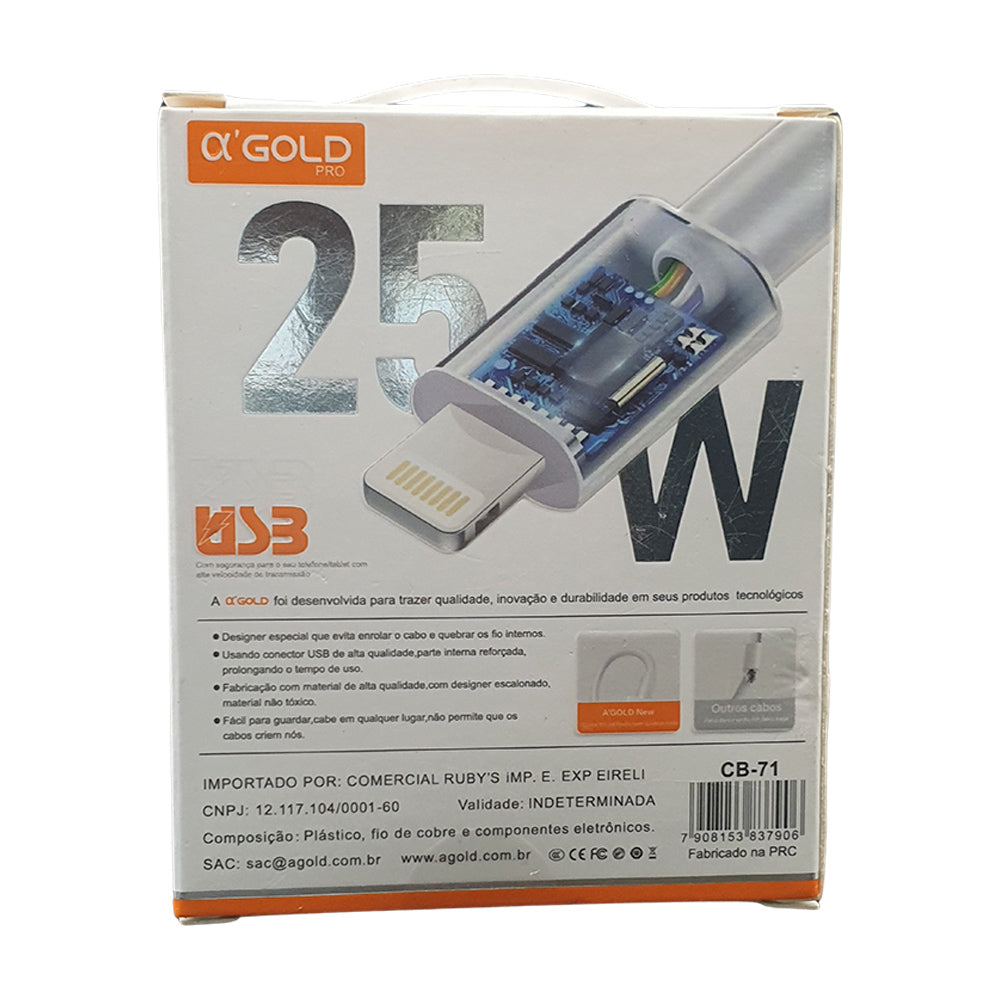 Cabo Tipo USB Para Lightning Metro Carregamento Rapido Golden CB-71