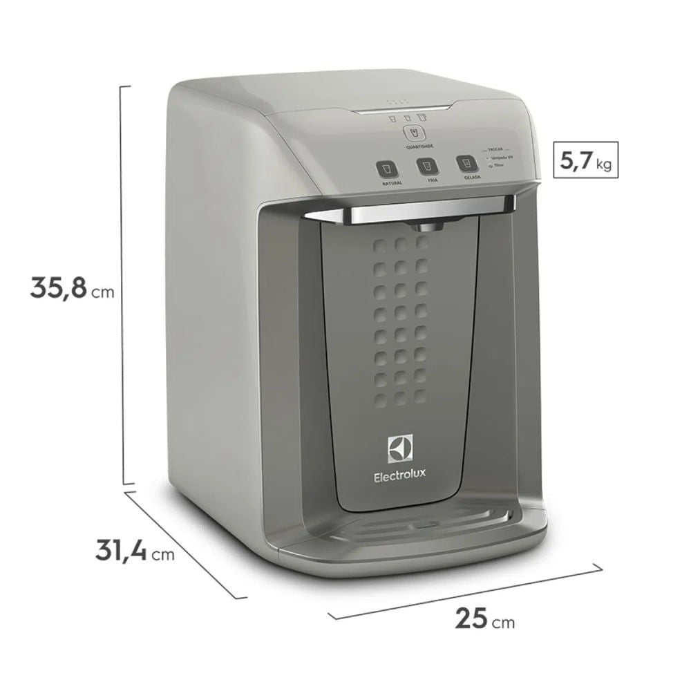 Purificador Água Electrolux PA31G 3 Temperaturas Gelada/Fria/Natural, Filtro Acqua Clean, UV 99% Germes, Bivolt, Cinza