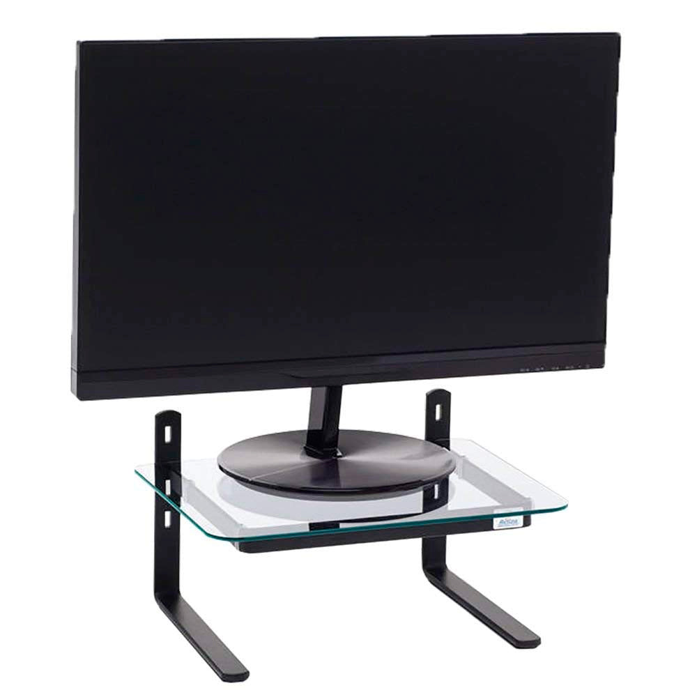 Suporte Para Monitor Ergonômico Ajustável, Office, Conforto e Estabilidade, Preto com Vidro Incolor - Reliza
