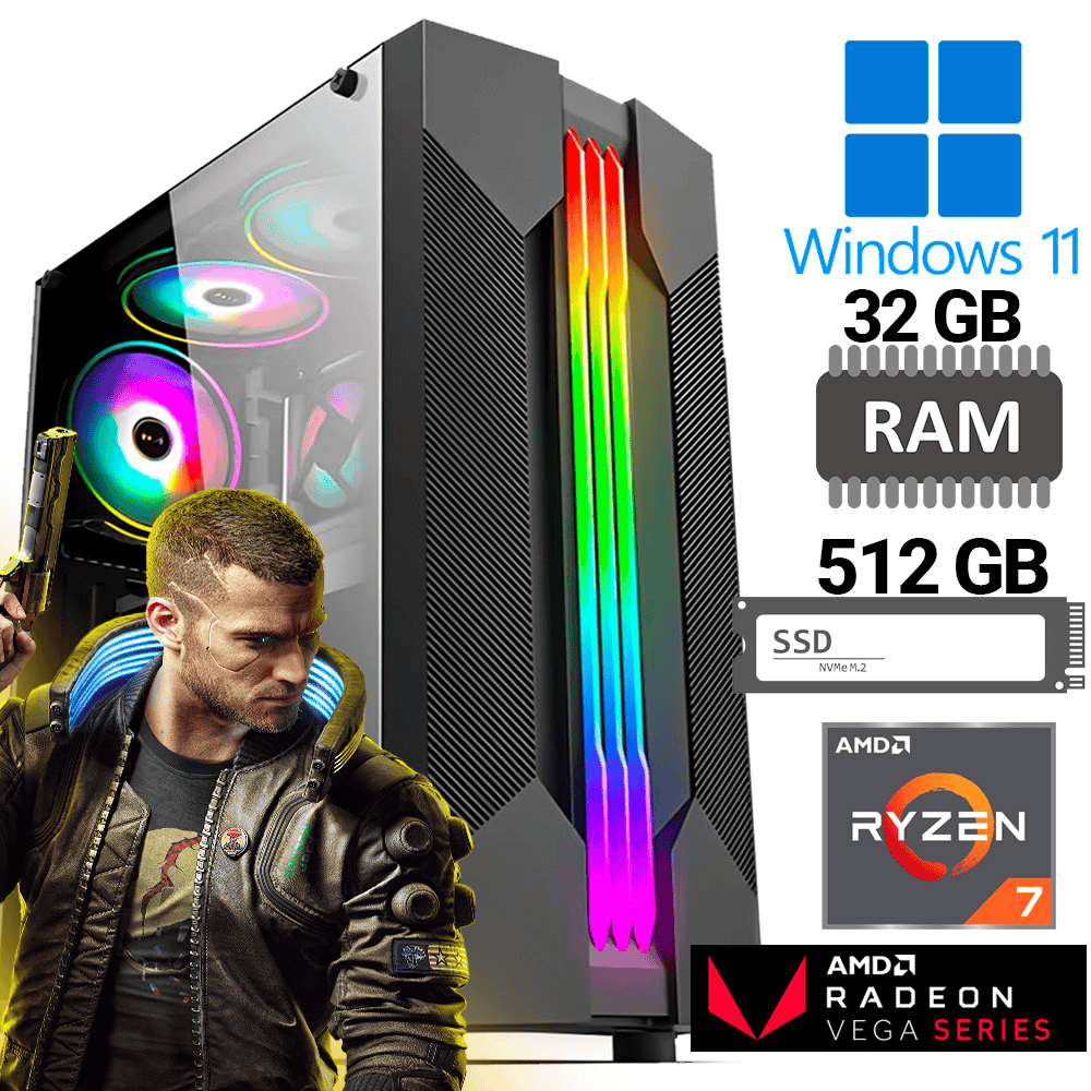 Computador Gamer Ryzen 7 5700G, Radeon Graphics Vega 8, SSD NVMe 1TB, 32GB RAM, Gabinete RGB