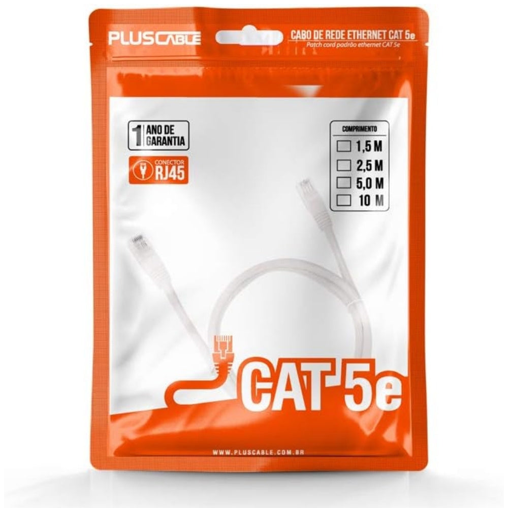 Cabo de Rede Cat.6, PC-ETH6U100, 10 Metros,  Patch Cord, PlusCable - Branco