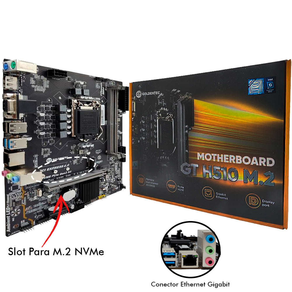 Computador Core i3 10100, GT-H510 Com Slot M2, Rede Gigabit, SSD 240GB, Ram 4GB DDR4, Gab MT-32BK