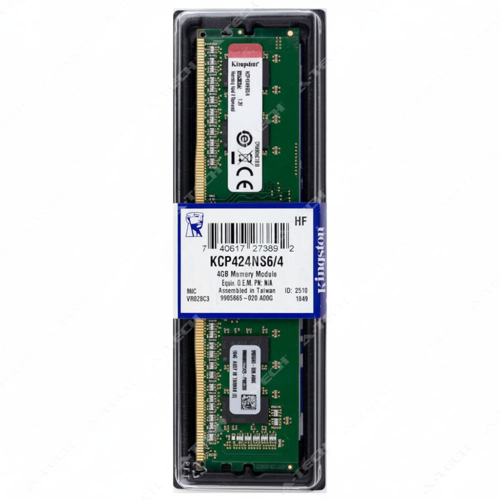 Memória RAM Desktop Kingston DDR4 4 GB 2400 MHz – KCP424NS6/4, 1,2 V, CL17 (PC4-19200)