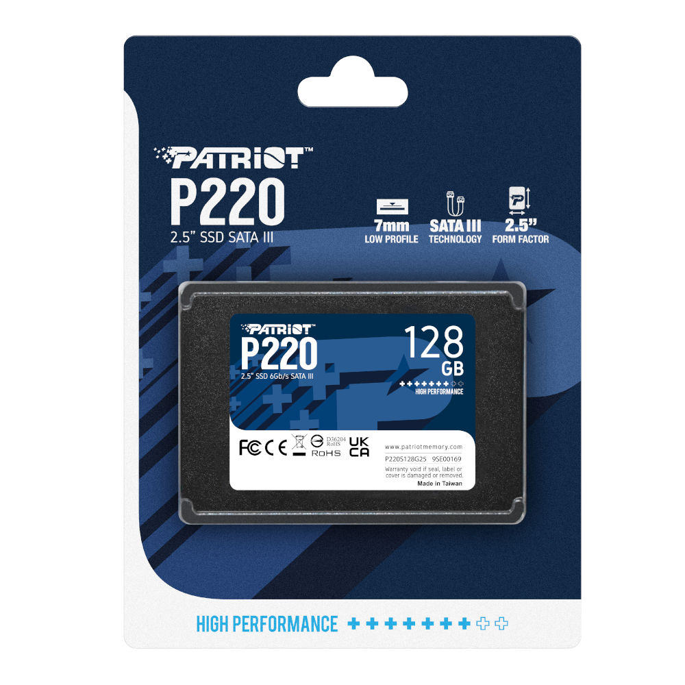 SSD Patriot P220 128GB SATA 3 2.5" Leitura 550MB/s Gravação 480MB/s P220S128G25