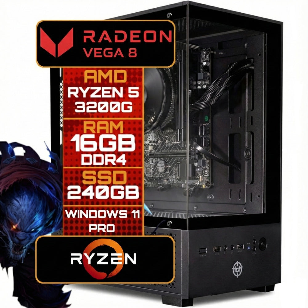 Computador Gamer Ryzen 3 3200G, 4-Core, RAM 16GB DDR4, SSD 240GB, B450M, 550W 80 Plus Bronze, Lateral Vidro TGT-LGN-BK