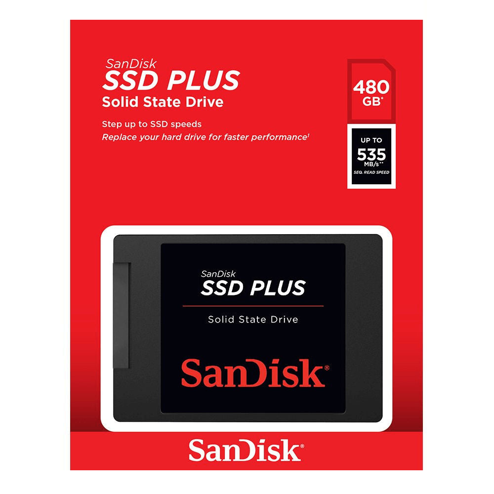 SSD Plus SanDisk 480GB SATA III 2,5" 7mm, Leitura 535MB/s, Gravação 445MB/s, NAND TLC, Controlador SMI - SDSSDA-480G-G26