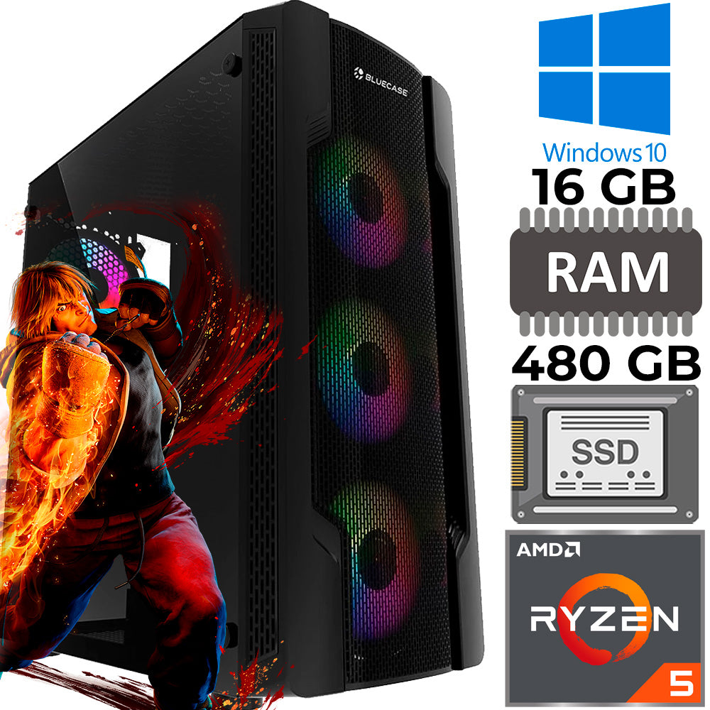 Computador Gamer AMD Ryzen 5-5600GT, Radeon Vega 7, SSD 480GB, RAM 16GB 3200MHz, DDR4, Fonte 500W, Windows