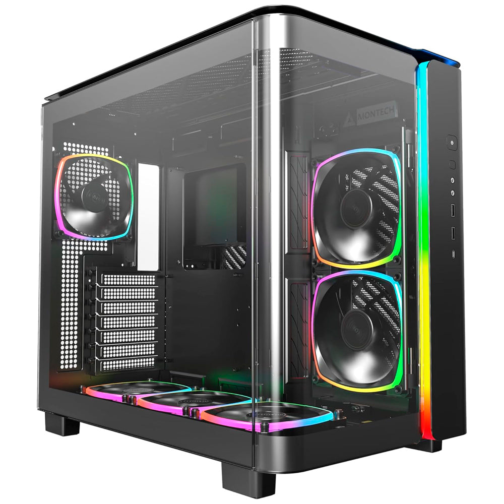 Gabinete Gamer Montech King 95 Pro, ARGB, Mid Tower ATX, Vidro Temperado, Sem Fonte, Com 6 Fans - Preto