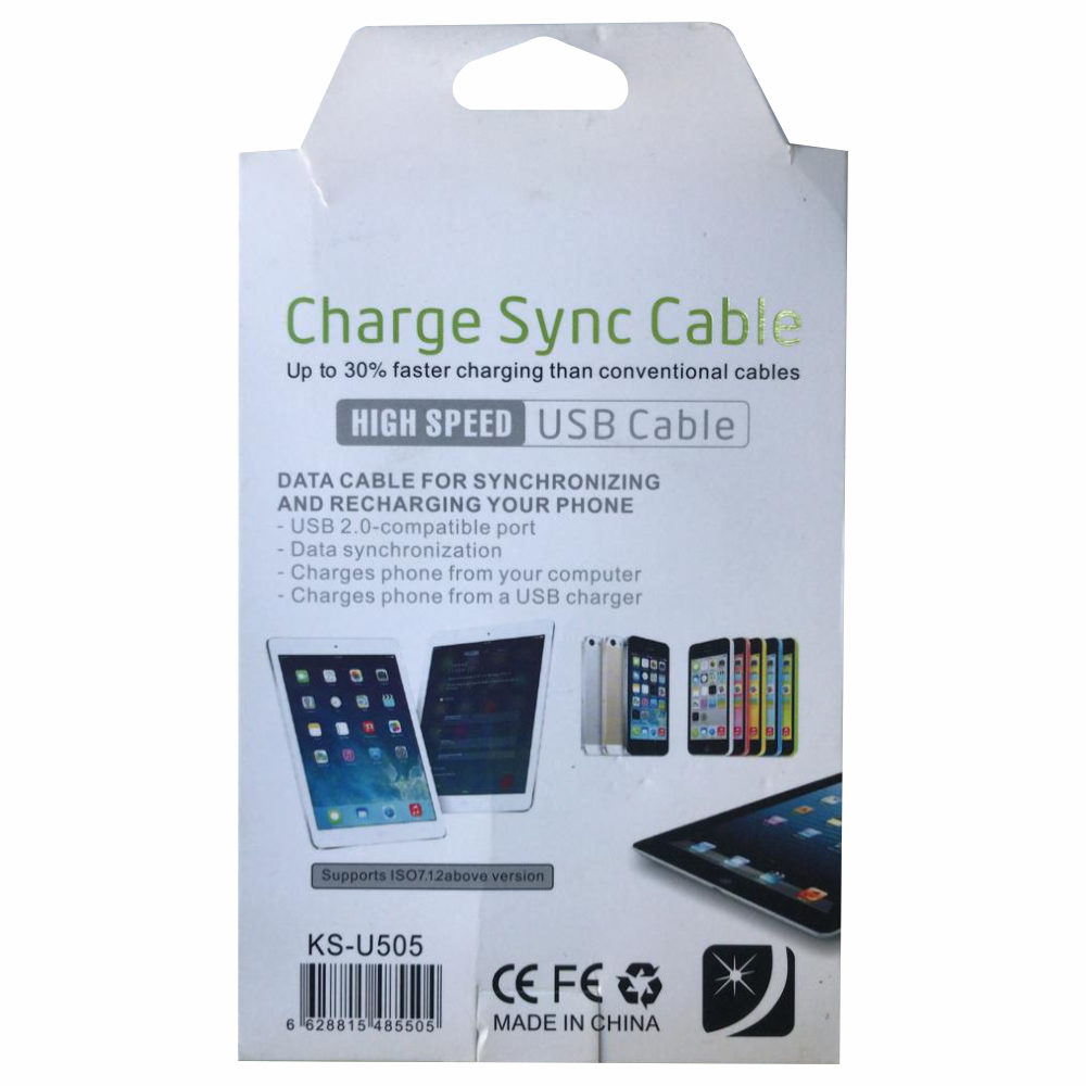 Cabo Iphone 1.5m 5FT Charge KS-U505 Sync Cable Colorido