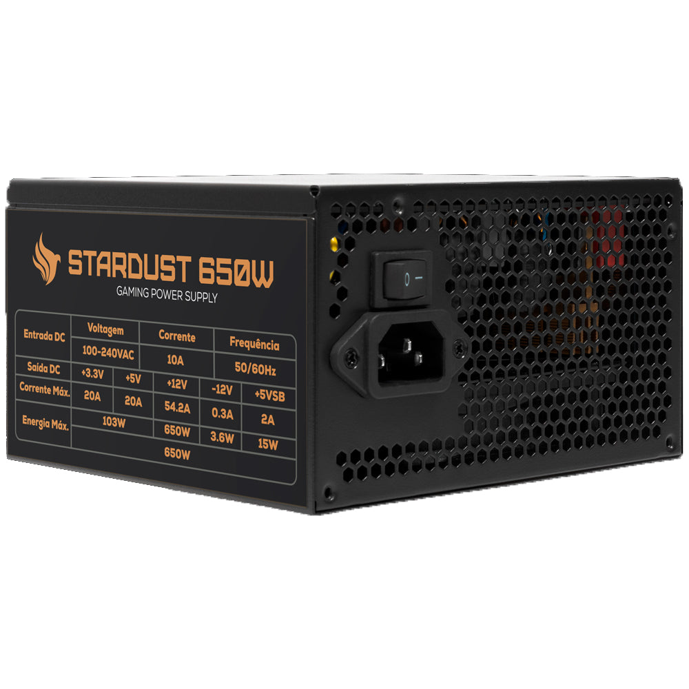 Fonte ATX V3.0 Gamer 650W Stardust Full Modular Certificação Cybenetics Bronze PFC Ativ Bivolt Automático 100-240V AC
