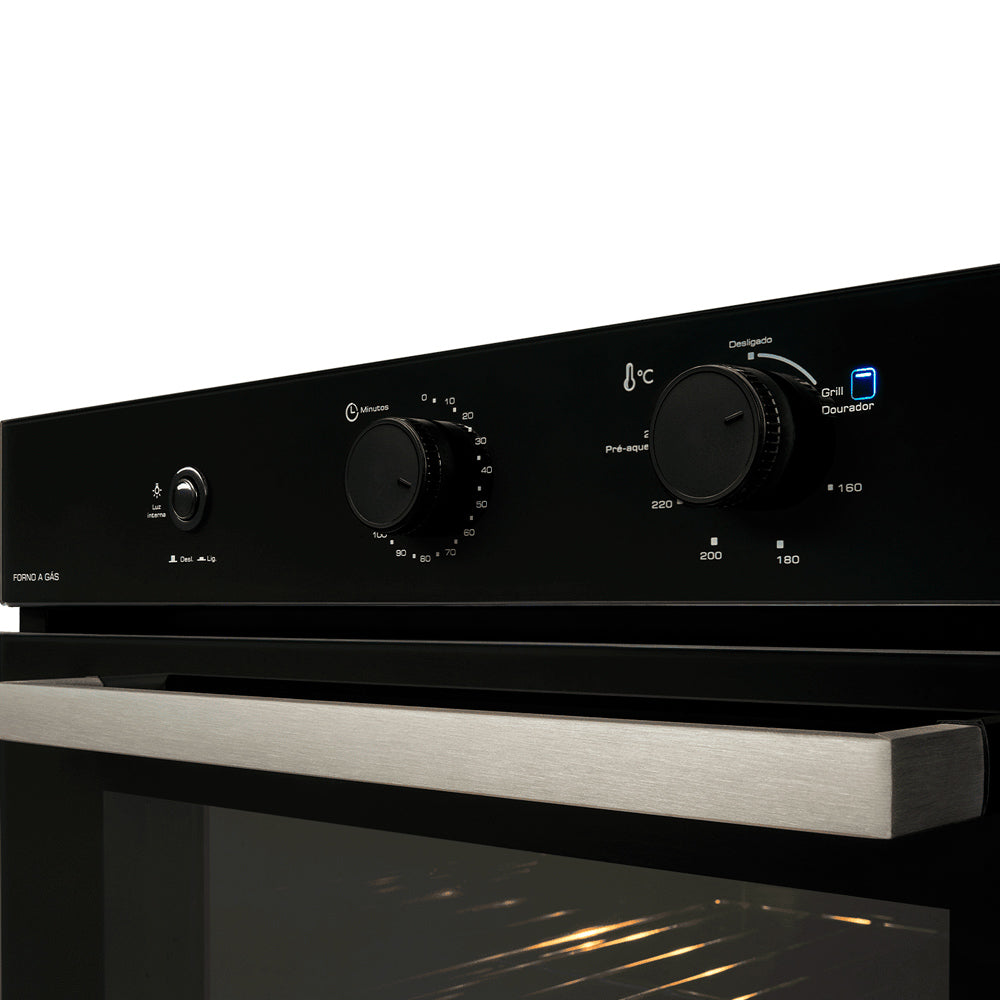 Forno a Gás de Embutir Fischer Infinity 50L com Grill Elétrico, Timer 120 min, Temperatura 160-260°C, Vidro Duplo, 127v