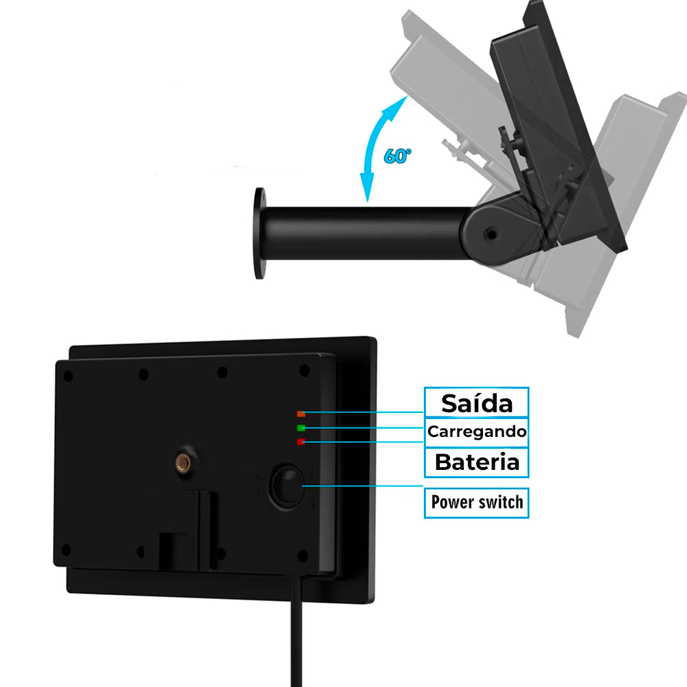 Placa Painel Solar 4W Com Cabo Carregador DC 12V e Controle Temporizador - Preto
