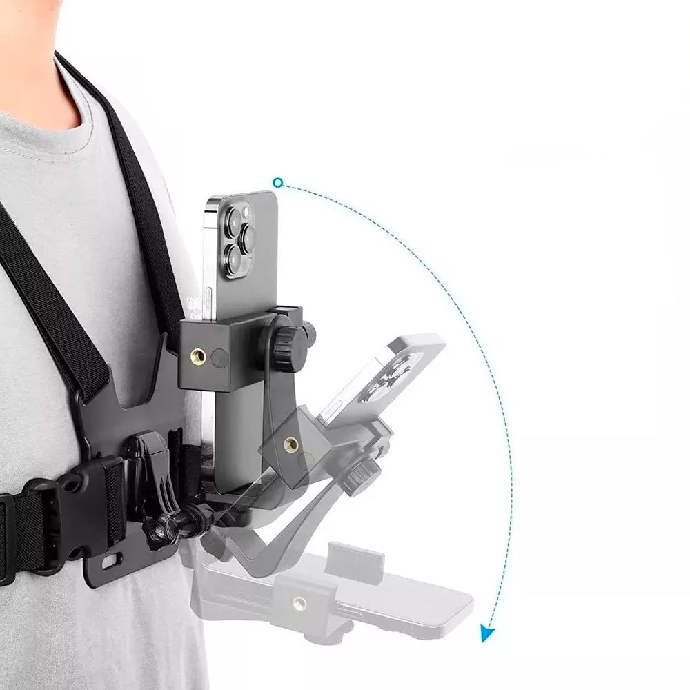 Suporte Peitoral Para Smartphone e GoPro, Cinta e Ângulo Ajustável, Universal, Preto