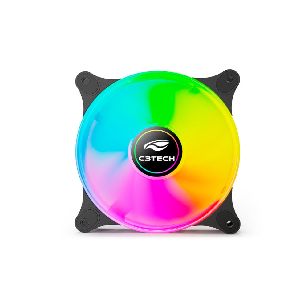 Cooler Fan F9‑L160BKM C3Tech 120 mm RGB Multicor, 9 lâminas, Rolamento Hidráulico, 1 200 RPM, Molex 4‑pinos