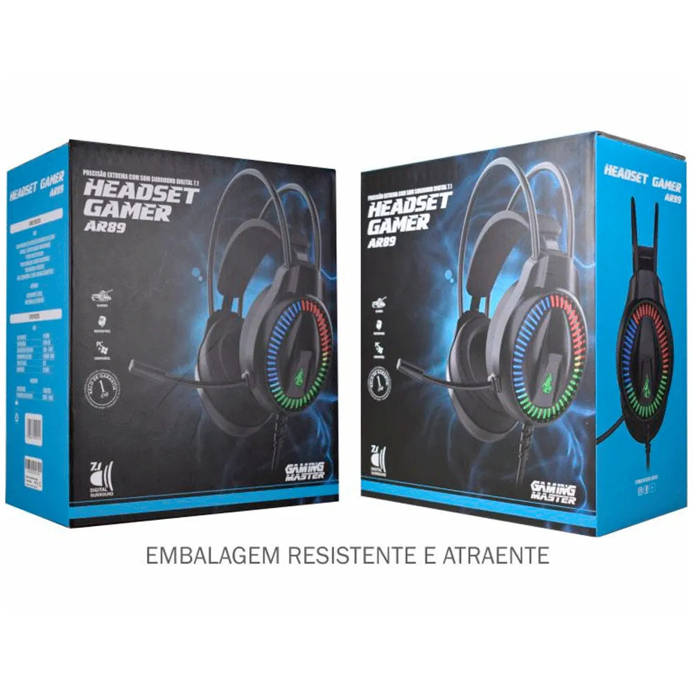 Fone Gamer Gaming Master AR89, Drivers 55mm, Microfone Integrado, 20Hz–20kHz, USB, 32Ω, Headset para PC