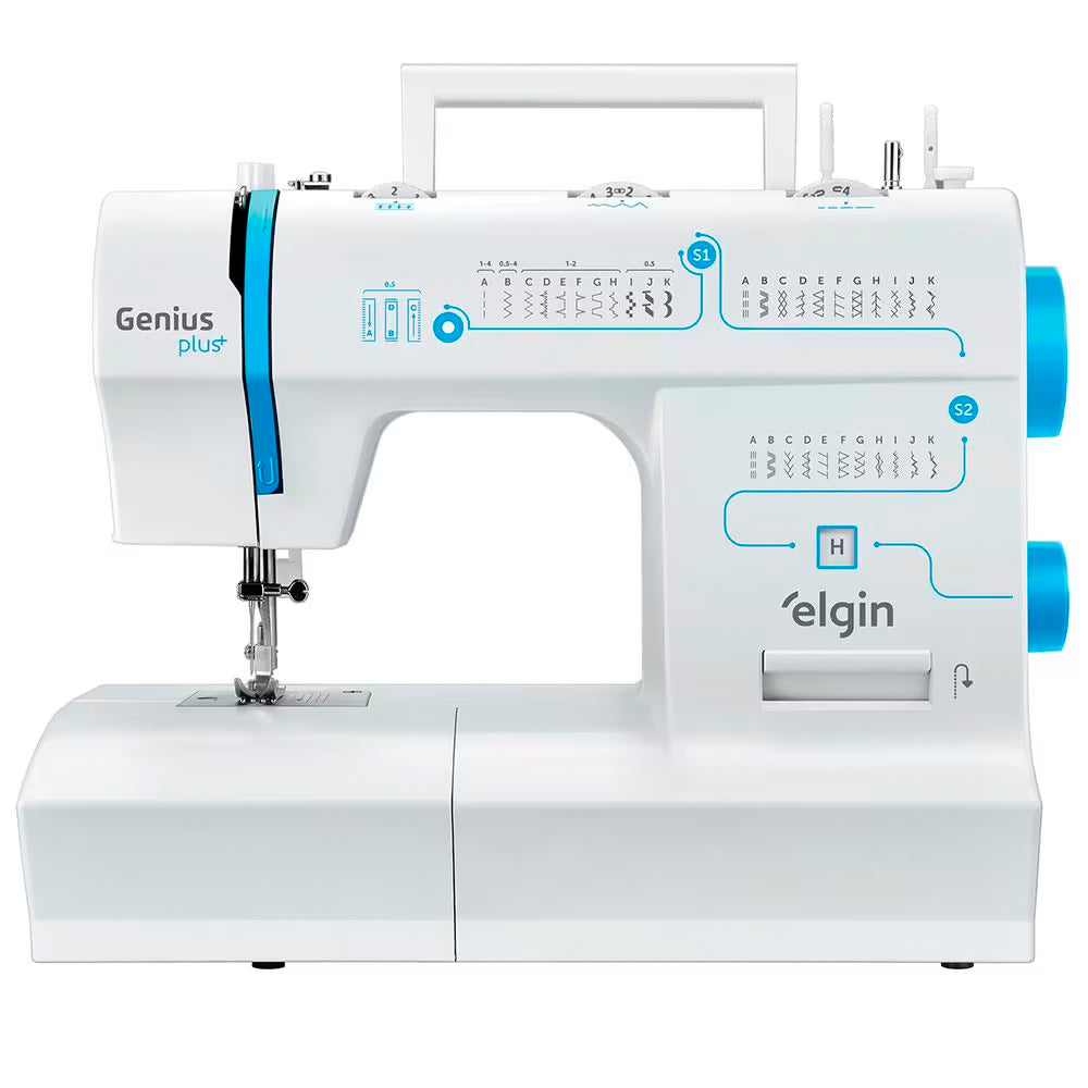 Máquina de Costura Portátil Elgin Genius Plus JX-4035-2 Branca e Azul, 220V