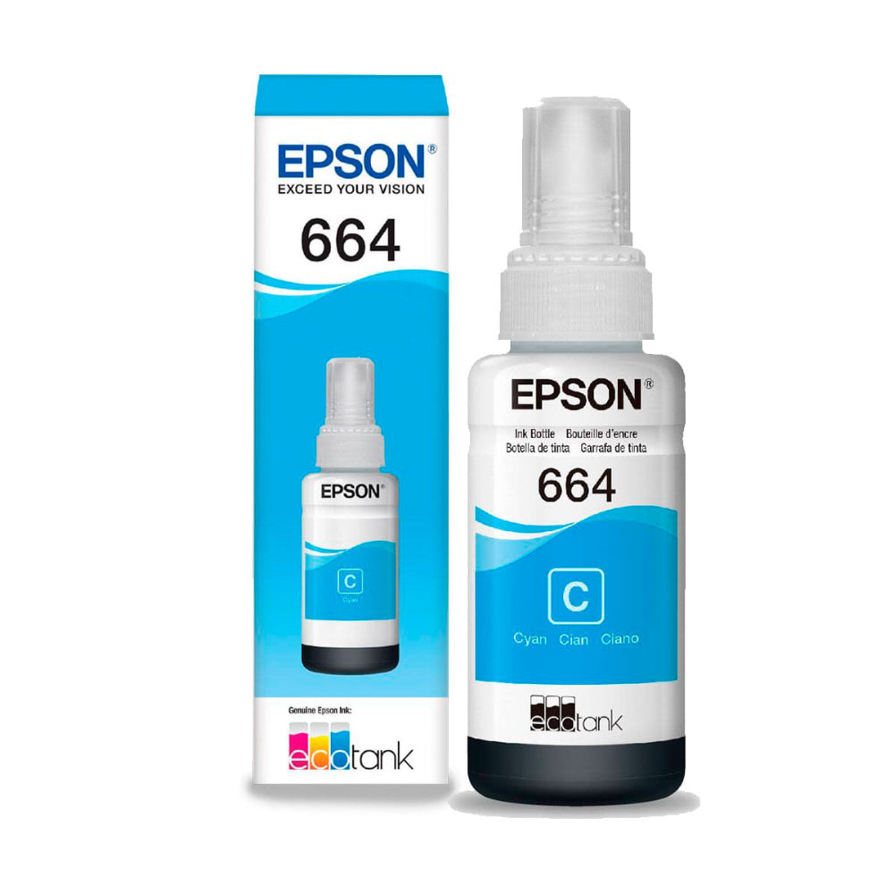 Refil de Tinta Epson 664 Ciano 70Ml T664220 Rende até 4.000 Páginas, Para L110/L120/L210/L220/L300 (Caixa)