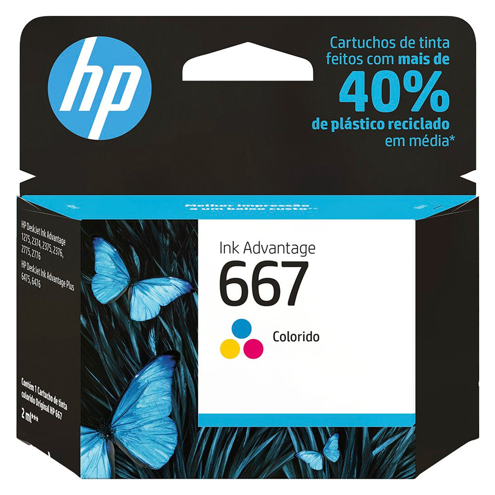 Cartucho HP 667 Colorido Original 3YM78AB Para HP Deskjet 2376 2776 6476 5076 5276
