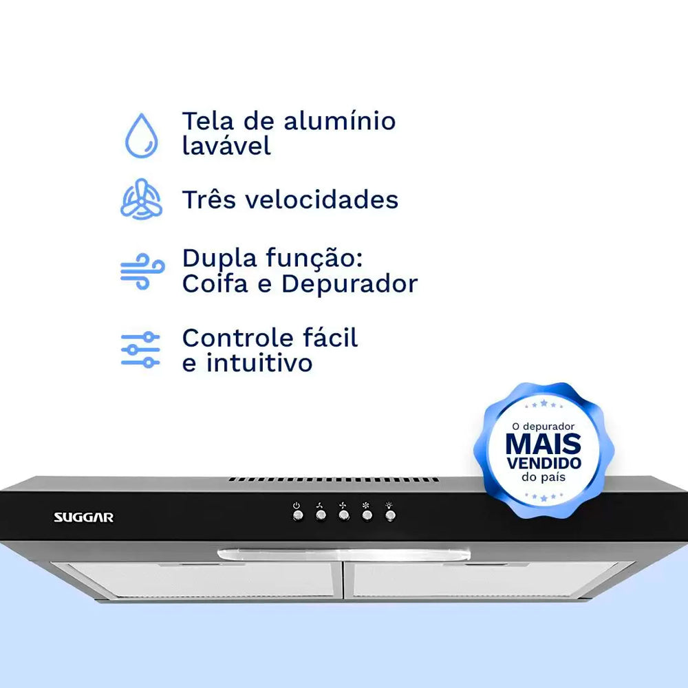 Depurador De Ar Slim Suggar 60cm Preto Dps162pt - 220 Volts