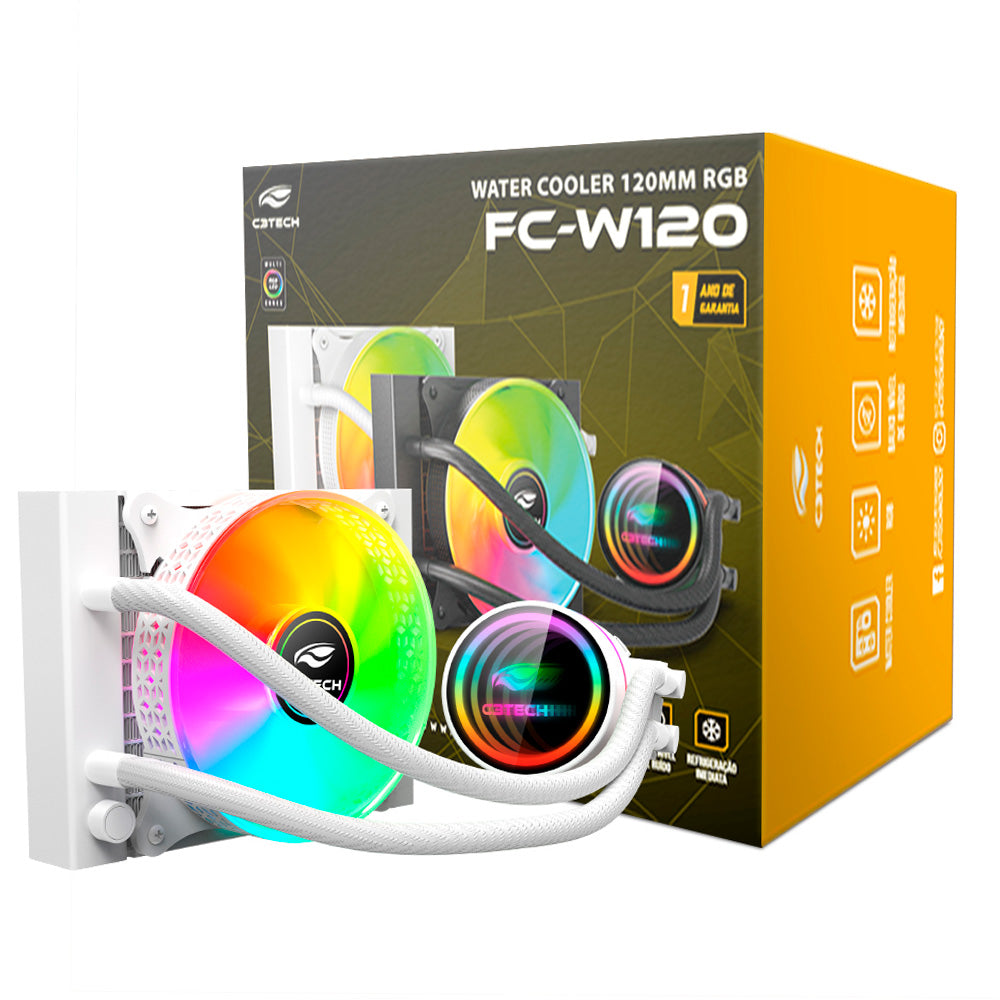 Water Cooler Gamer, FC-W120WHRGB, 120mm, 2.600 RPM, C3Tech Gaming, Branco