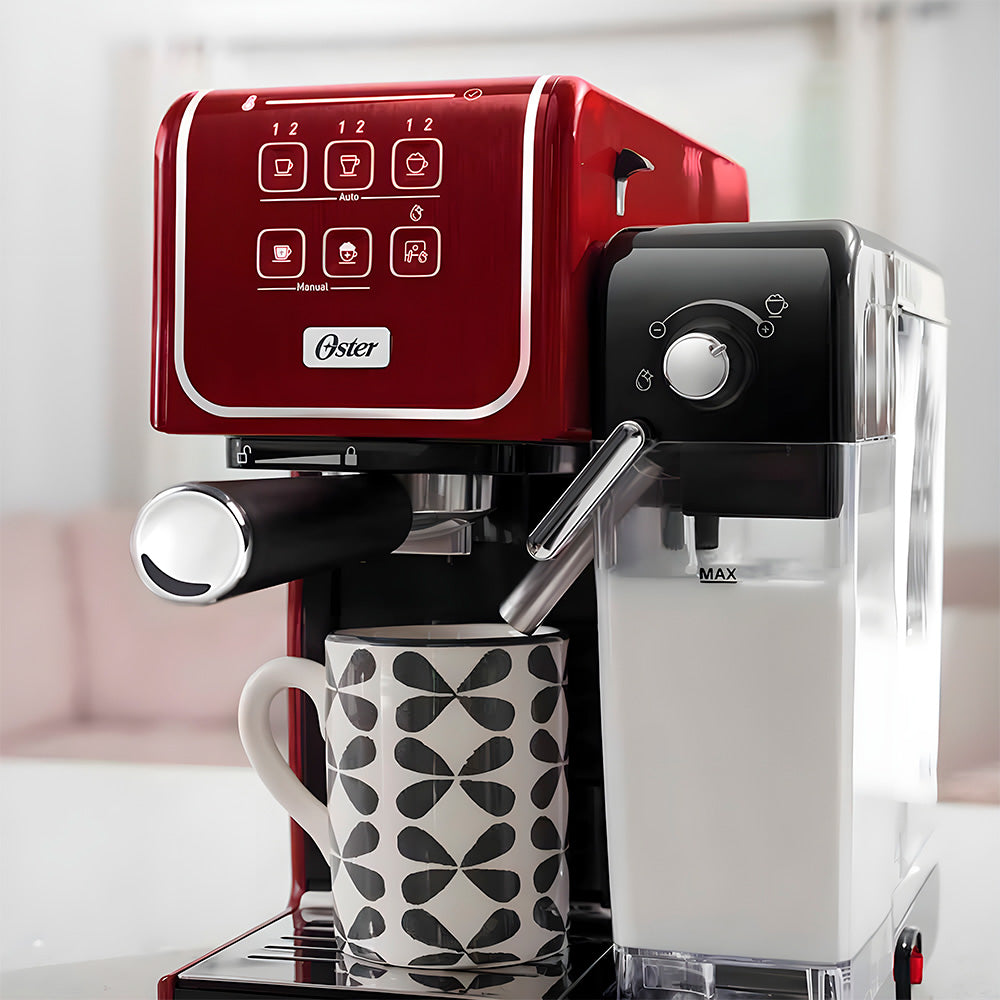 Cafeteira Automática de Espresso Oster PrimaLatte Touch Red, 220V, BVSTEM6801R