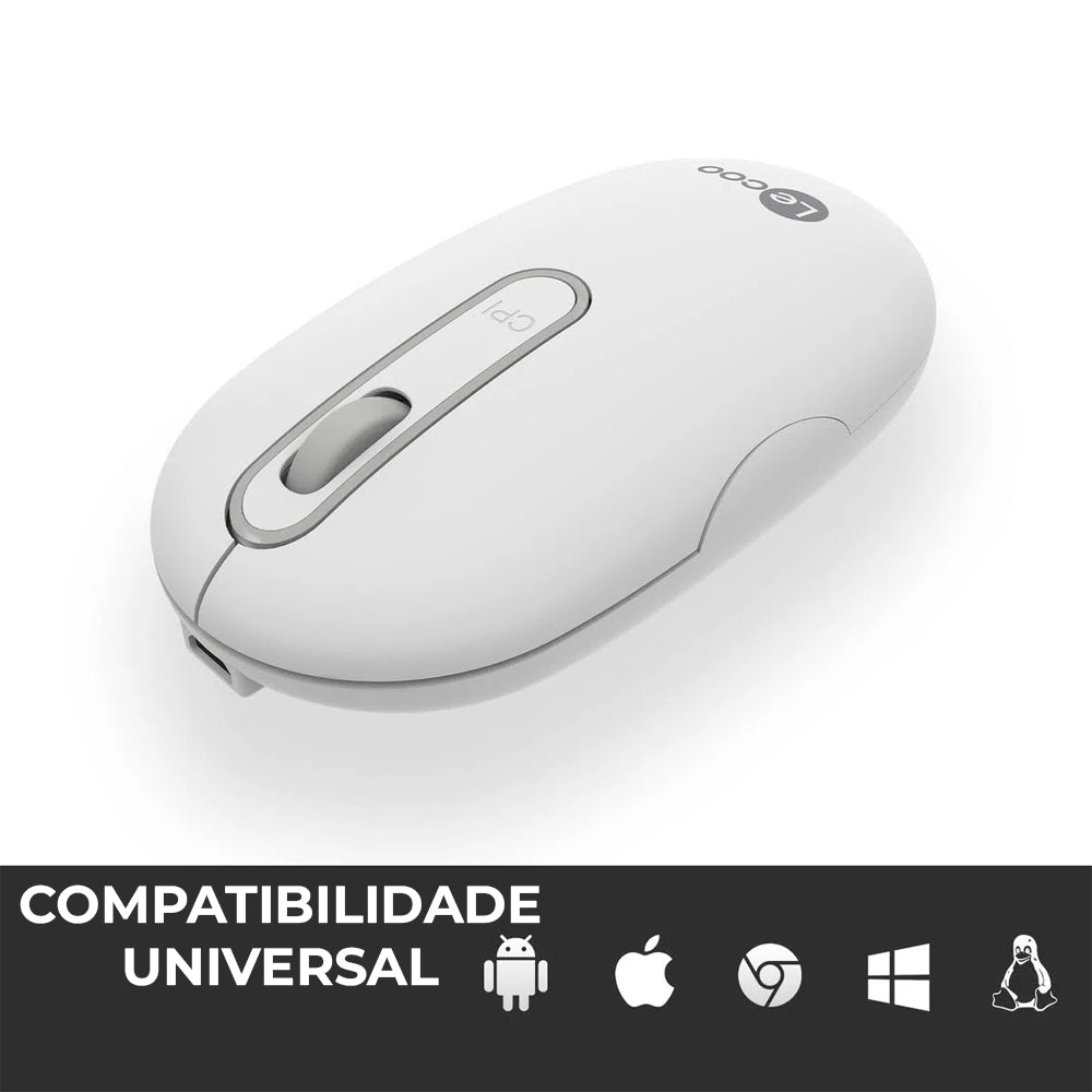 Mouse Sem Fio Recarregável WS207, 1600 DPI, Lecoo - Branco