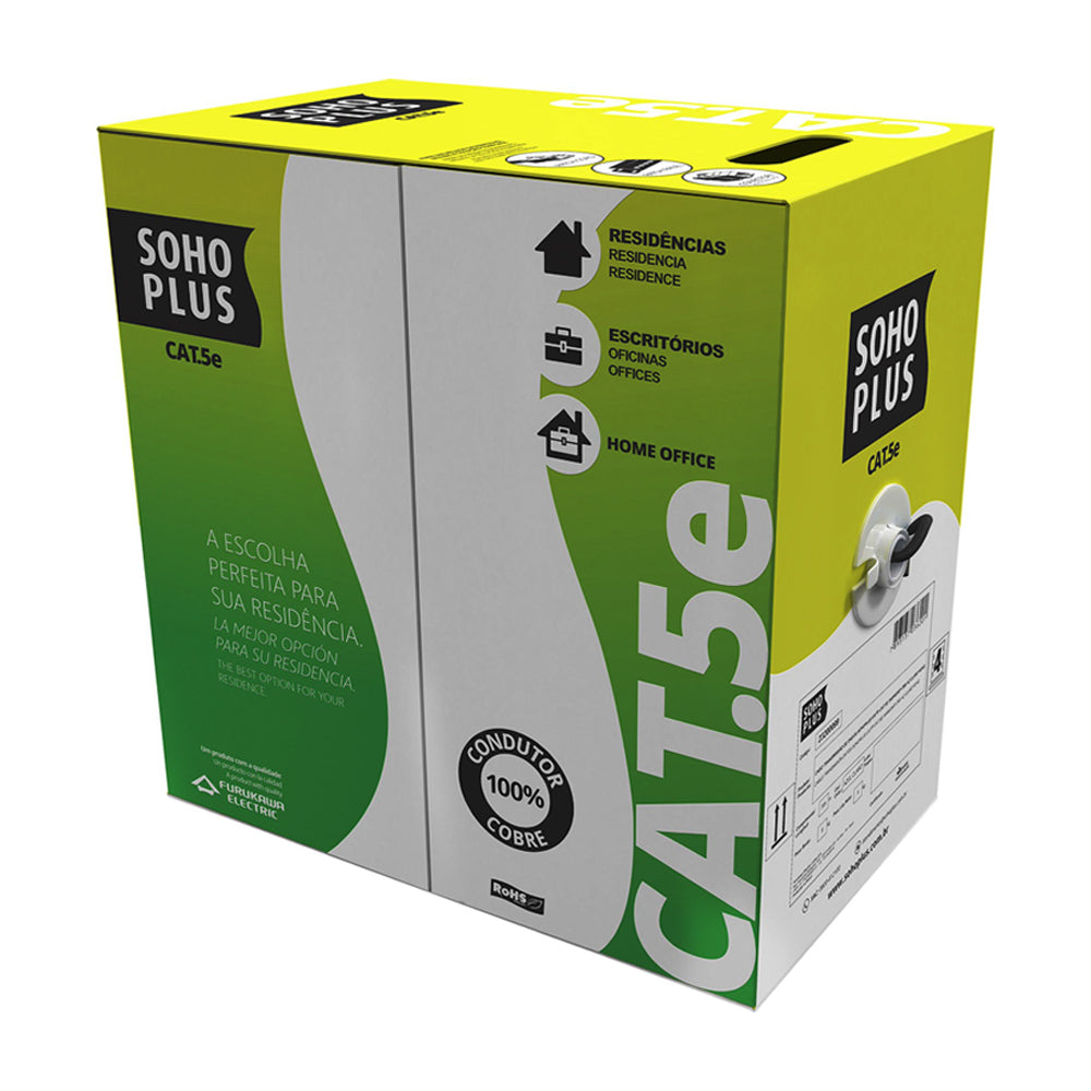 Caixa de Cabo de Rede Furukawa Soho Plus CAT5- 24AWGX4P ROHS 100% Cobre Preto