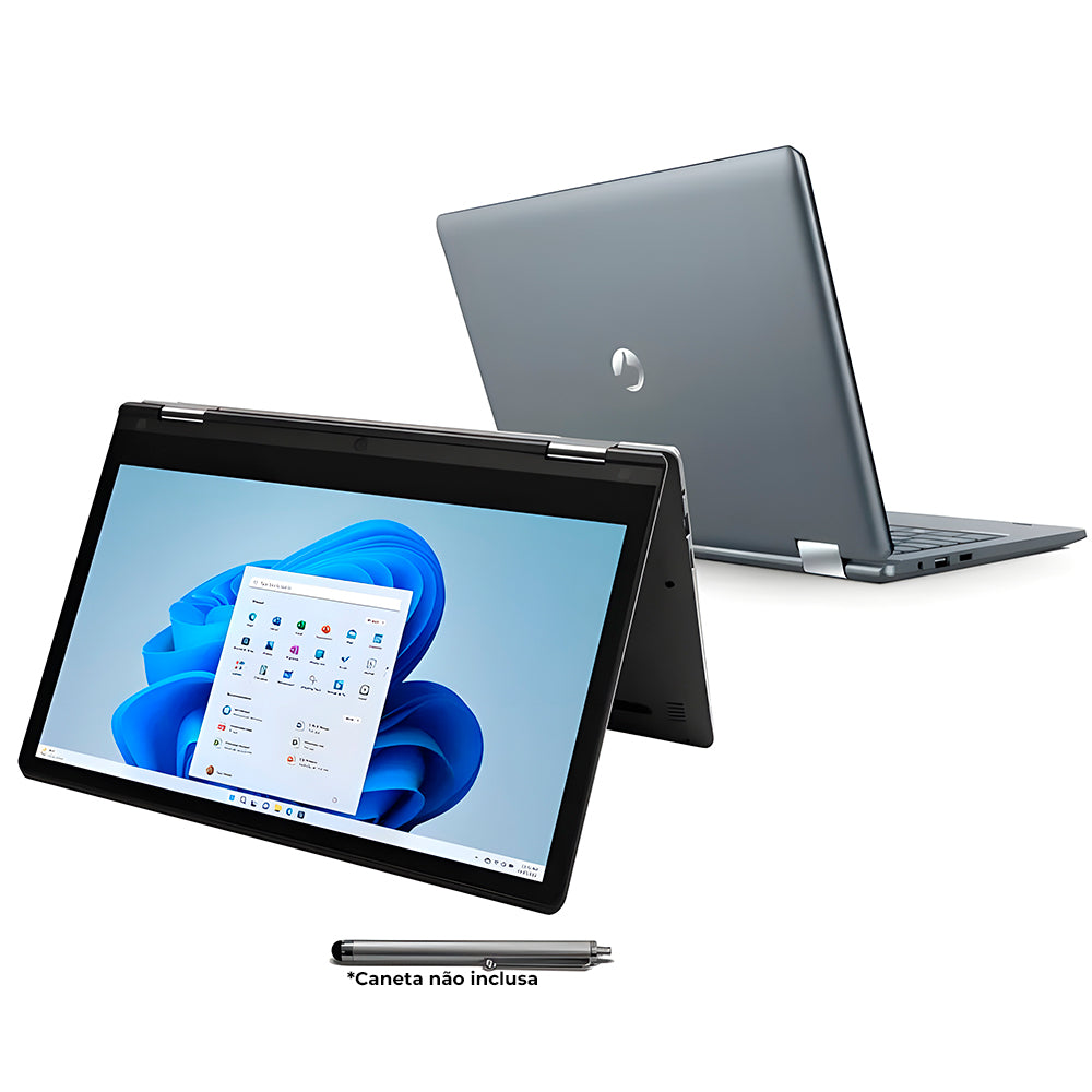 Notebook Positivo Duo 2 em 1 Intel Celeron 4GB 128GB, Tela 11,6" IPS HD, Windows11, Cinza - C4128B-3