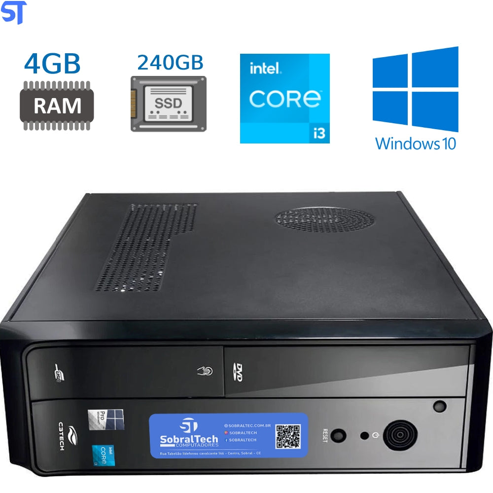Computador Core I3 10th, 4GB  Memória Kings, SSD 240GB Kingston- Com Gabinete Slim Horizontal/Vertical e Mouse Pad Brind