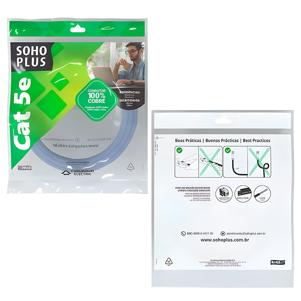 Cabo de Rede Patch Cord Sohoplus U/UTP CAT.5e CMX 1.5 Metros - Azul Claro