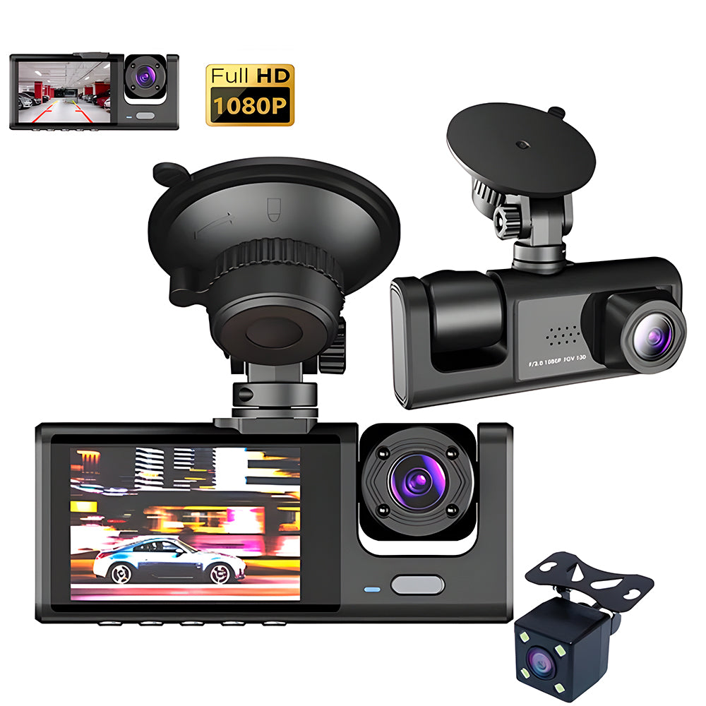 Câmera Dash Veicular, Full HD 1080P, Visão Noturna, Ângulo Amplo 170 Graus, Preto